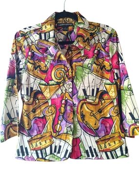 🎼 Mirror Image Music Print Jacket • Size Medium • Wearable Art Statement Piece